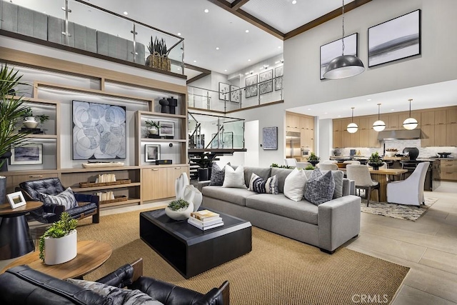 9522 N Andora Ave, Chatsworth, CA 91311 - living area featuring recessed lighting and a towering ceiling