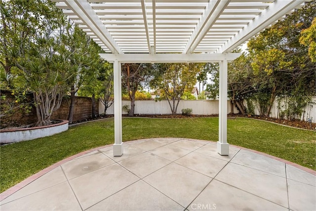 view of patio with a fenced backyard and a pergola