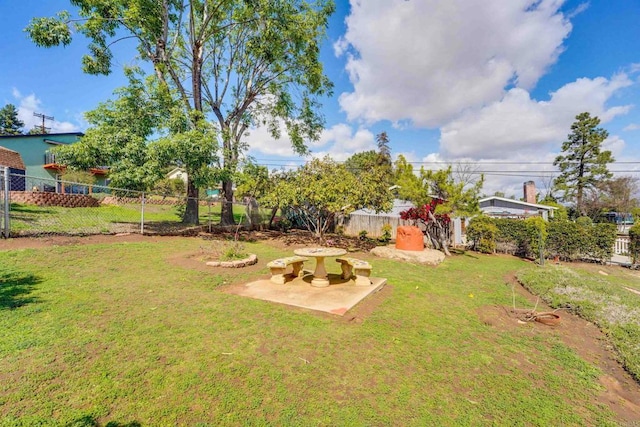 view of yard featuring a patio area and a fenced backyard