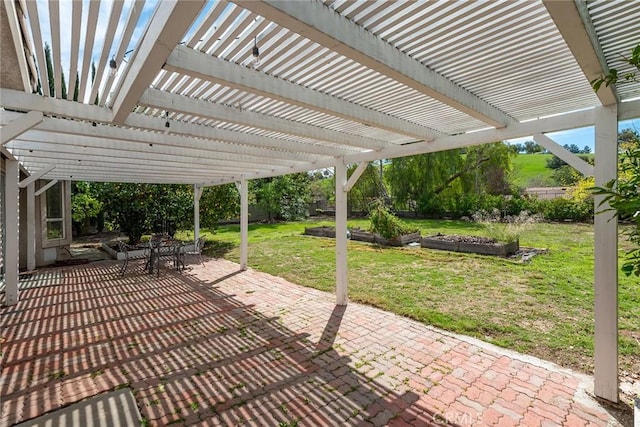 view of patio / terrace with outdoor dining space, fence private yard, and a pergola