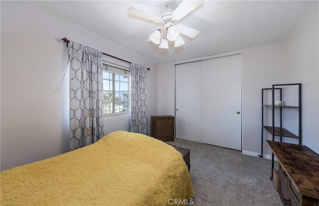 bedroom featuring a closet and ceiling fan