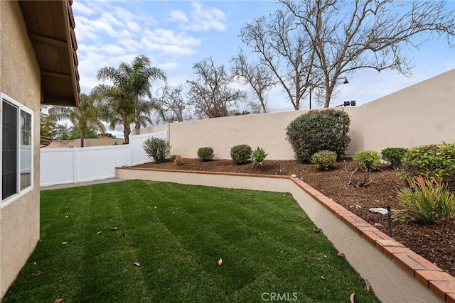 view of yard with a fenced backyard