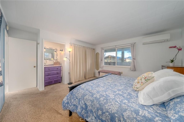 carpeted bedroom with a wall unit AC