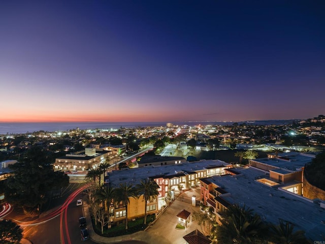 view of aerial view at dusk