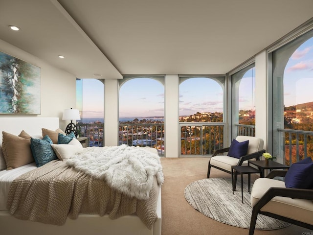 1001 Genter St Unit 9Ab, La Jolla, CA 92037 - bedroom featuring expansive windows, carpet, and recessed lighting