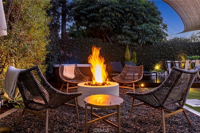 view of patio featuring a fire pit