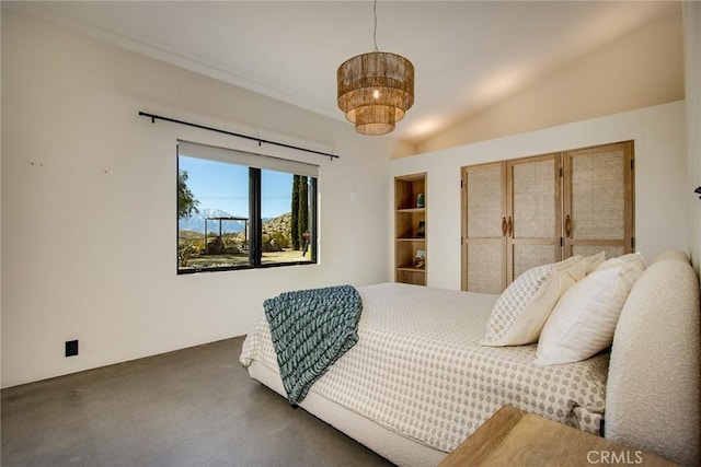 bedroom with lofted ceiling