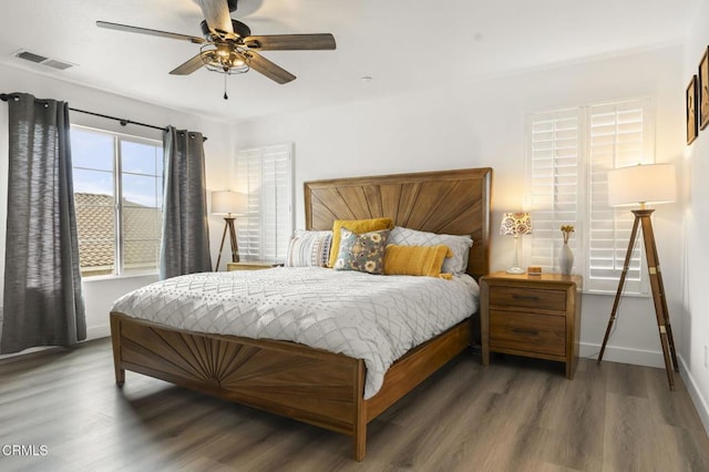 3012 Dunkirk Dr, Oxnard, CA 93035 - bedroom with visible vents, ceiling fan, baseboards, and wood finished floors