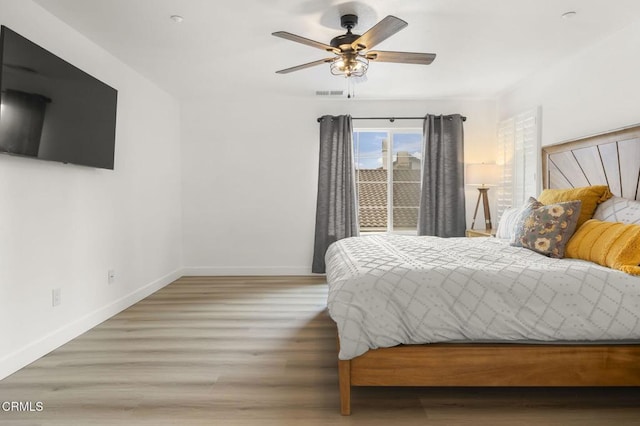 3012 Dunkirk Dr, Oxnard, CA 93035 - bedroom featuring a ceiling fan, wood finished floors, visible vents, and baseboards