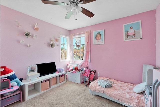 bedroom featuring carpet and ceiling fan