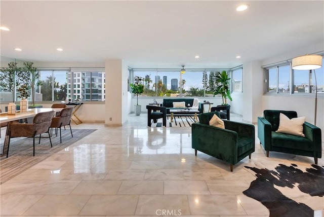 living area featuring recessed lighting