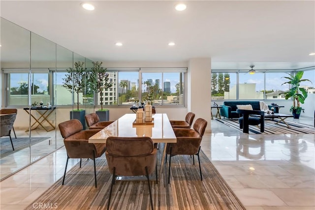 dining room featuring recessed lighting