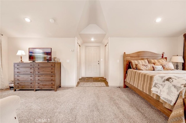 bedroom featuring recessed lighting and carpet floors