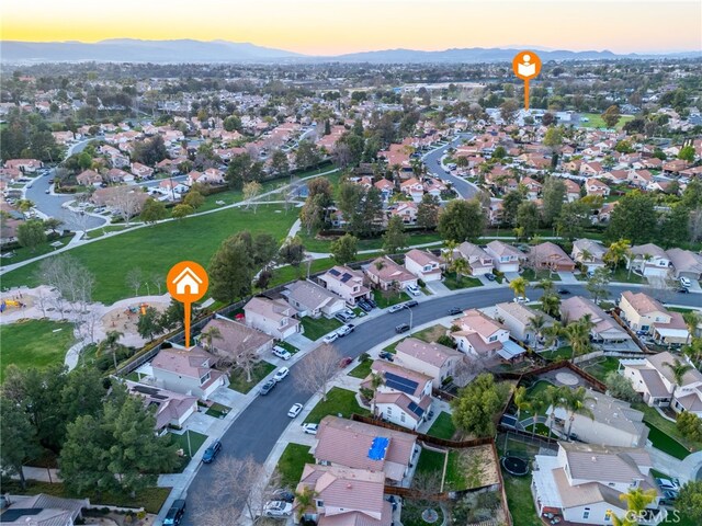 bird's eye view featuring a mountain view and a residential view