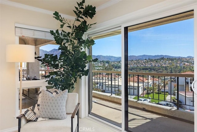 22364 Manacor Unit 9, Mission Viejo, CA 92692 - doorway to outside featuring a mountain view and ornamental molding