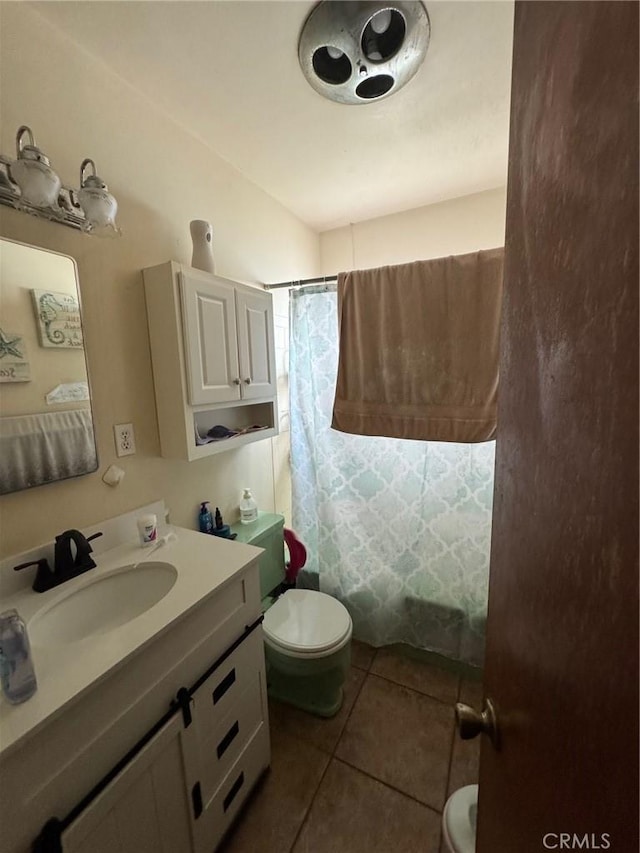 bathroom with tile patterned flooring, toilet, and vanity