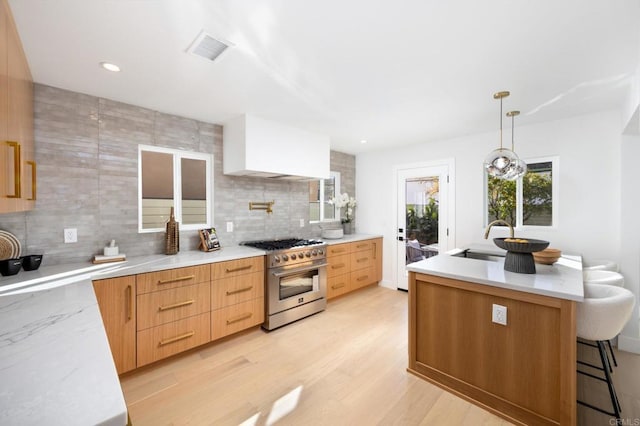 kitchen featuring a sink, visible vents, modern cabinets, and stainless steel range