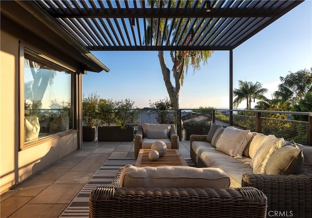 view of patio featuring outdoor lounge area and a pergola