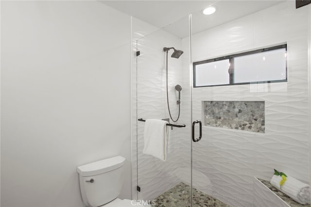 full bathroom with toilet and a stall shower