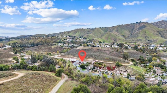 birds eye view of property featuring a mountain view