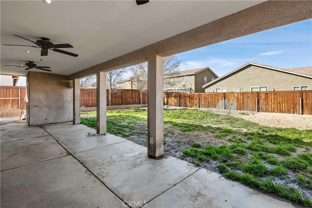 view of patio / terrace featuring a fenced backyard and ceiling fan