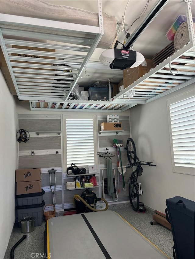 garage with a garage door opener