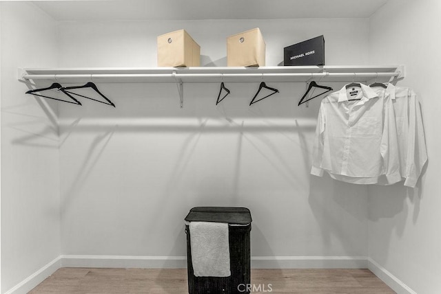 walk in closet with light wood-type flooring