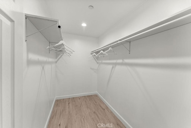 walk in closet with light wood-style flooring