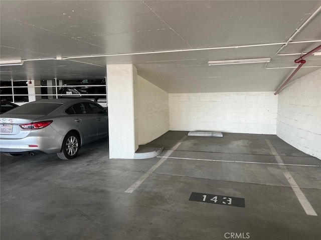 parking deck with concrete block wall