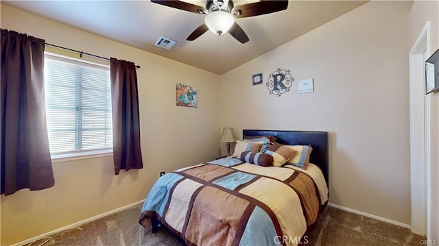 bedroom with visible vents, baseboards, and carpet flooring