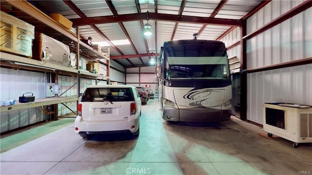 garage with metal wall