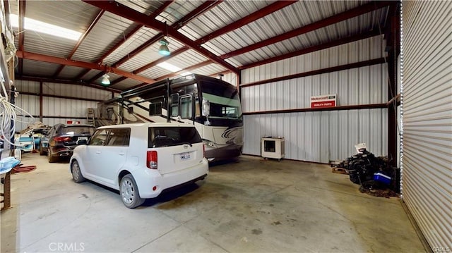 garage with metal wall