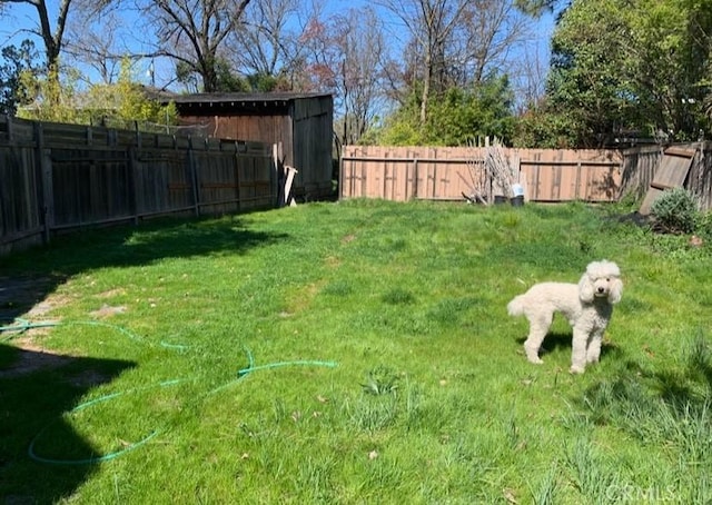 view of yard with a fenced backyard