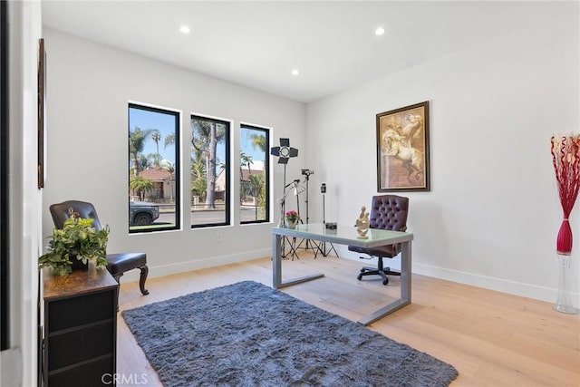 5012 Enfield Ave, Encino, CA 91316 - home office featuring light wood-style flooring and recessed lighting