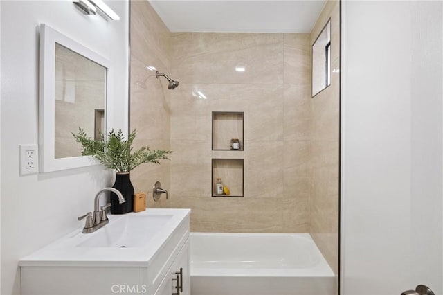 full bath featuring washtub / shower combination and vanity