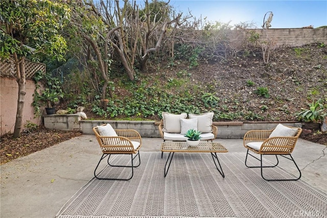 view of patio featuring an outdoor hangout area