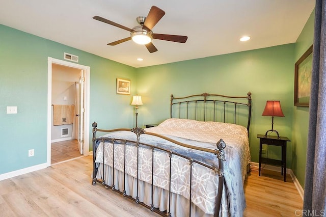 358 Mainsail Rd, Oceanside, CA 92054 - bedroom featuring light wood-style flooring, ensuite bath, ceiling fan, and recessed lighting