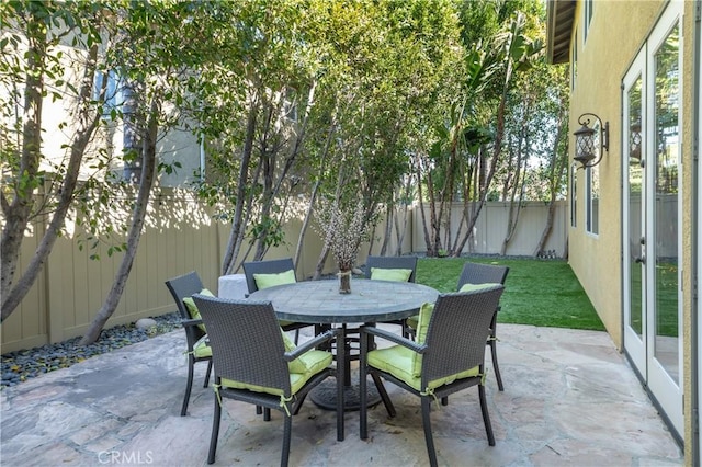 view of patio featuring outdoor dining space and a fenced backyard