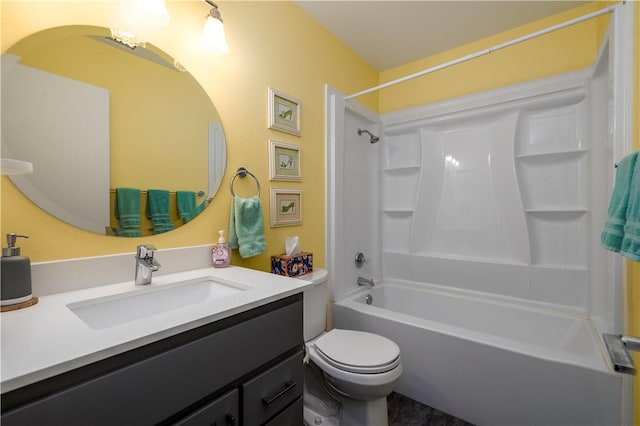 full bath with toilet, vanity, and shower / bathing tub combination