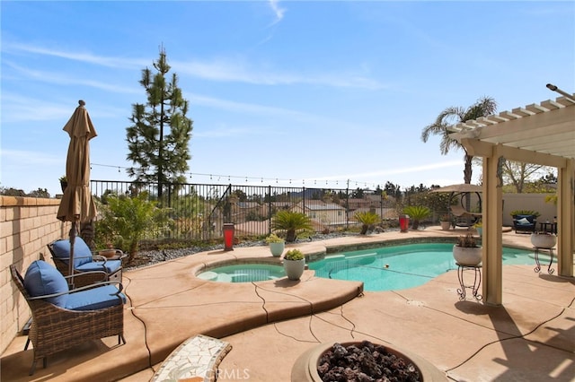 view of swimming pool with a patio area, a fenced in pool, and a fenced backyard