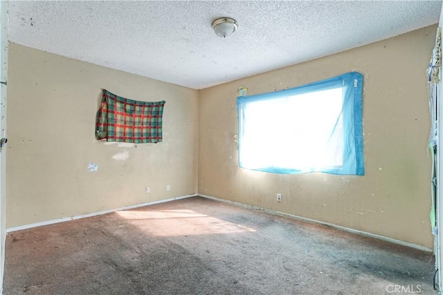 empty room featuring baseboards, a textured ceiling, and carpet