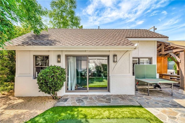 5441 Calvin Ave, Tarzana, CA 91356 - back of property featuring a patio, a shingled roof, and stucco siding