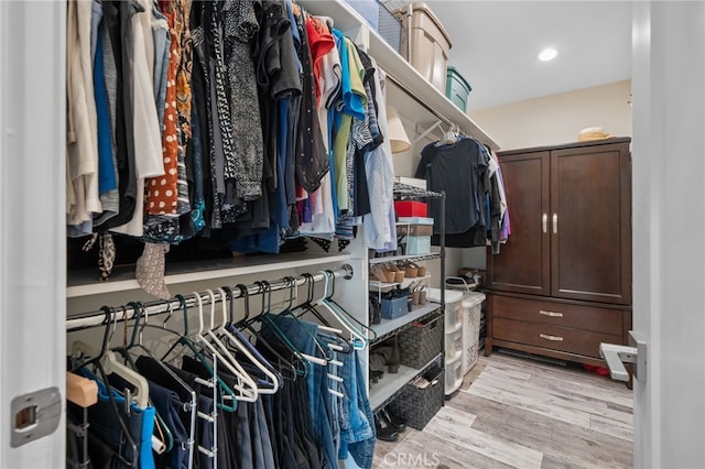 spacious closet with light wood-type flooring