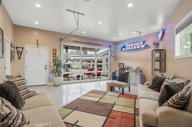 living room with recessed lighting