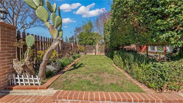 view of yard with a fenced backyard