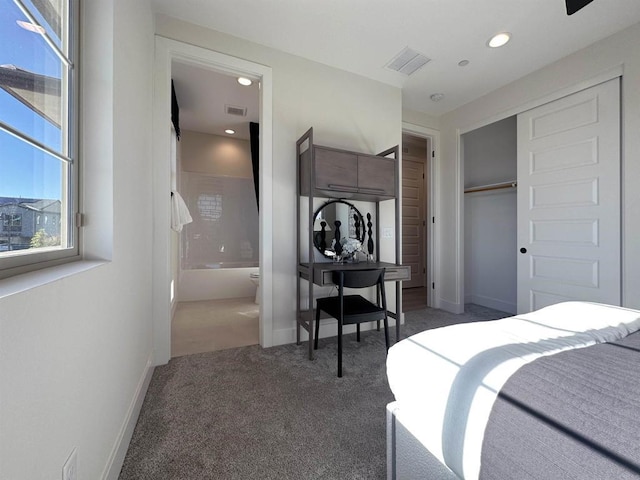 791 Cornelia Way, Rancho Mission Viejo, CA 92694 - carpeted bedroom with recessed lighting, a closet, baseboards, ensuite bath, and an office area