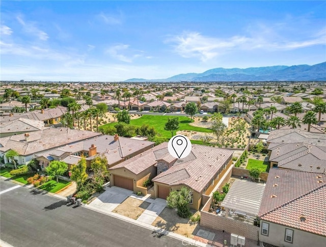 aerial view featuring a residential view and a mountain view