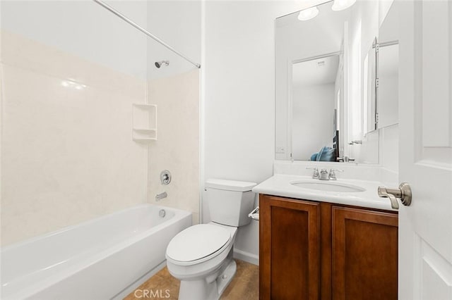 bathroom featuring vanity, toilet, tile patterned flooring, and shower / washtub combination