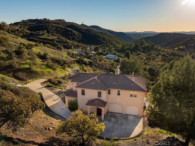 drone / aerial view with a mountain view