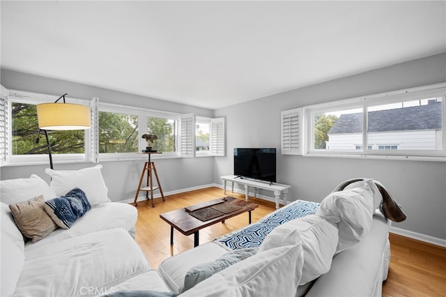 living room with wood finished floors and baseboards